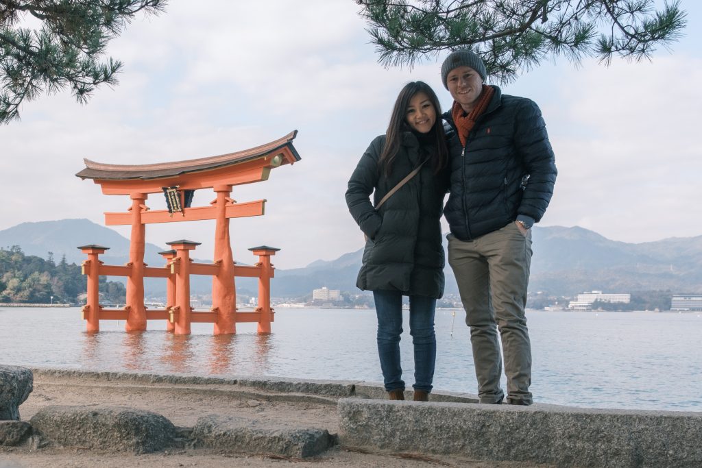 Emi and Ben at Itsukushima Shrine, Miyajima.